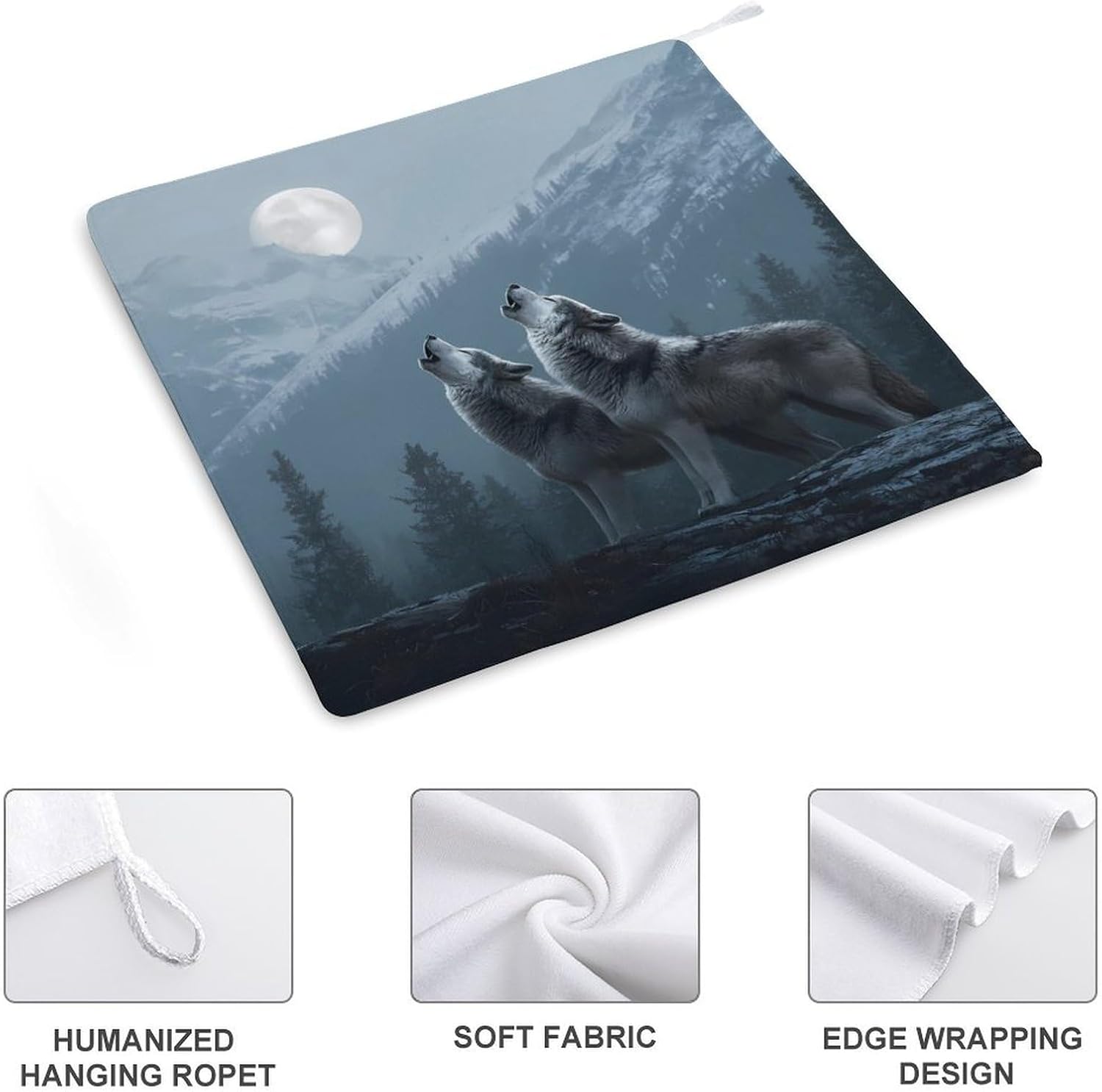 Howling Wolf Print Microfiber Hand Towels for Bathroom Soft Absorbent Bath Kitchen Towel with Hanging Loop 4PCS
