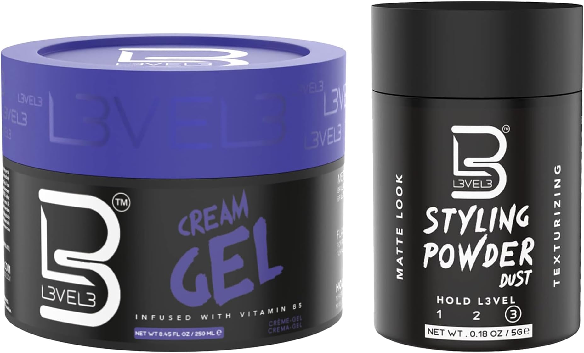 L3 Level 3 Cream Gel - Provides Volume and Medium Hold - With Vitamins to Nourish and Protect Hair Level Three Mens Hair Styling Cream (Sample Powder Included, Small)