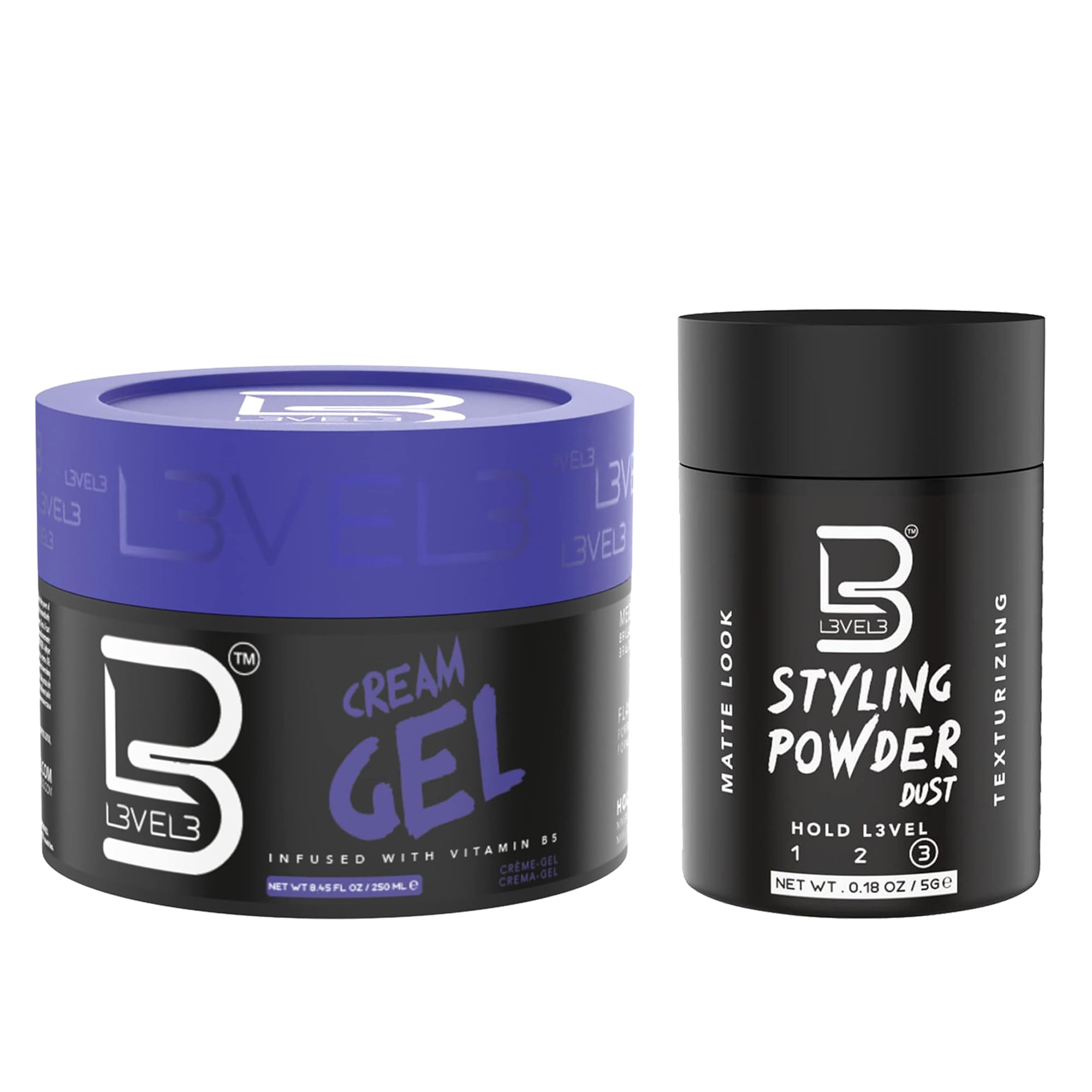 L3 Level 3 Cream Gel and Sample Powder - Provides Volume and Medium Hold - With Vitamins to Nourish and Protect Hair Level Three Mens Hair Styling Cream