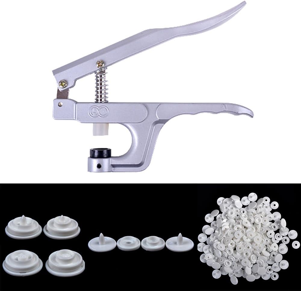 Pro KAM Button Fastener Snap Studs Pliers Punching Tool + 100SET KAM PLASTIC RESIN WHITE SNAPS BUTTON FASTENERS PRESS STUD POPPERS SIZE 16 T3