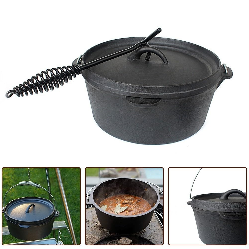 Forno Olandese In Ghisa VOUNOT 4.25L - Con Coperchio, Gambe, Sollevatore E Borsa, Per Barbecue, Campeggio, Cucina