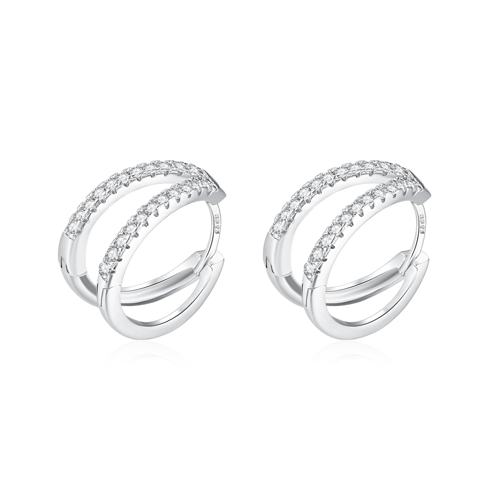 925 Silber Double Hoop Ohrringe Creolen, Kleine Hypoallergene Knorpel Huggie Ohrringe, Einzigartiges Geschenk für Frauen Mädchen 12mm