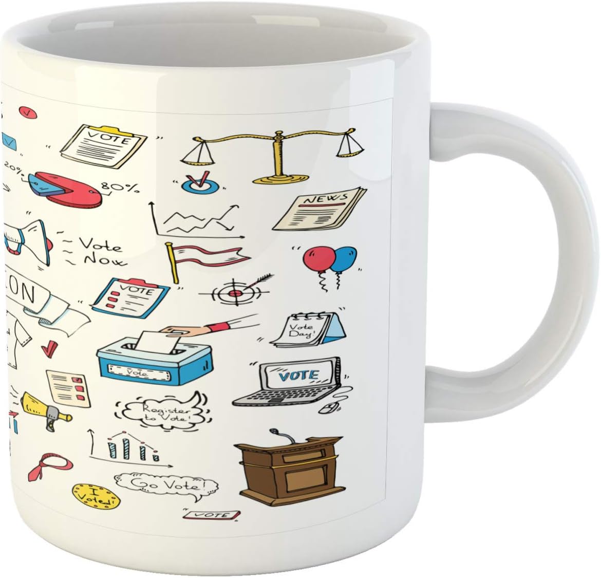 Best Deal Product Ambesonne Election Mug, Voting and Election Theme Doodles Composition Democracy President Illustration, Ceramic Coffee Mug Cup for Water Tea Drinks, 11 oz, Ruby White