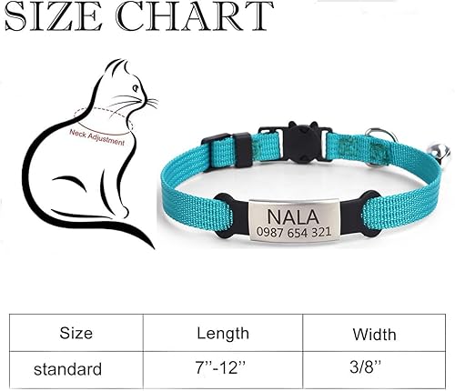 Miniatura 2 de Pimaodog Collares de gato personalizados, nombre personalizado y número de teléfono, collares de seguridad para gatitos con campana para gatos niños
