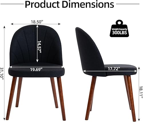 Miniatura 2 de Juego de 4 sillas de comedor de tela, sillas de comedor modernas tapizadas de mediados de siglo, silla decorativa sin brazos con patas de madera de