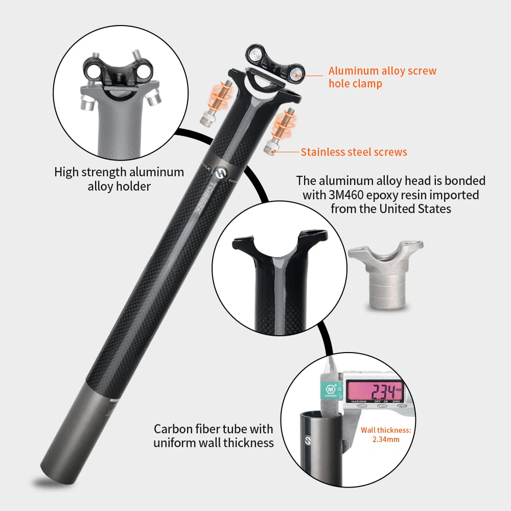 Fahrradsattelstütze MTB Fahrradsattelstütze Carbon 3K Matt/glänzend Fahrradsattelstütze 27,2/30,8/31,6 X350/400 Rennradsattelstütze Fahrradzubehör Fahrradsattelstütze (27,2 350 mm