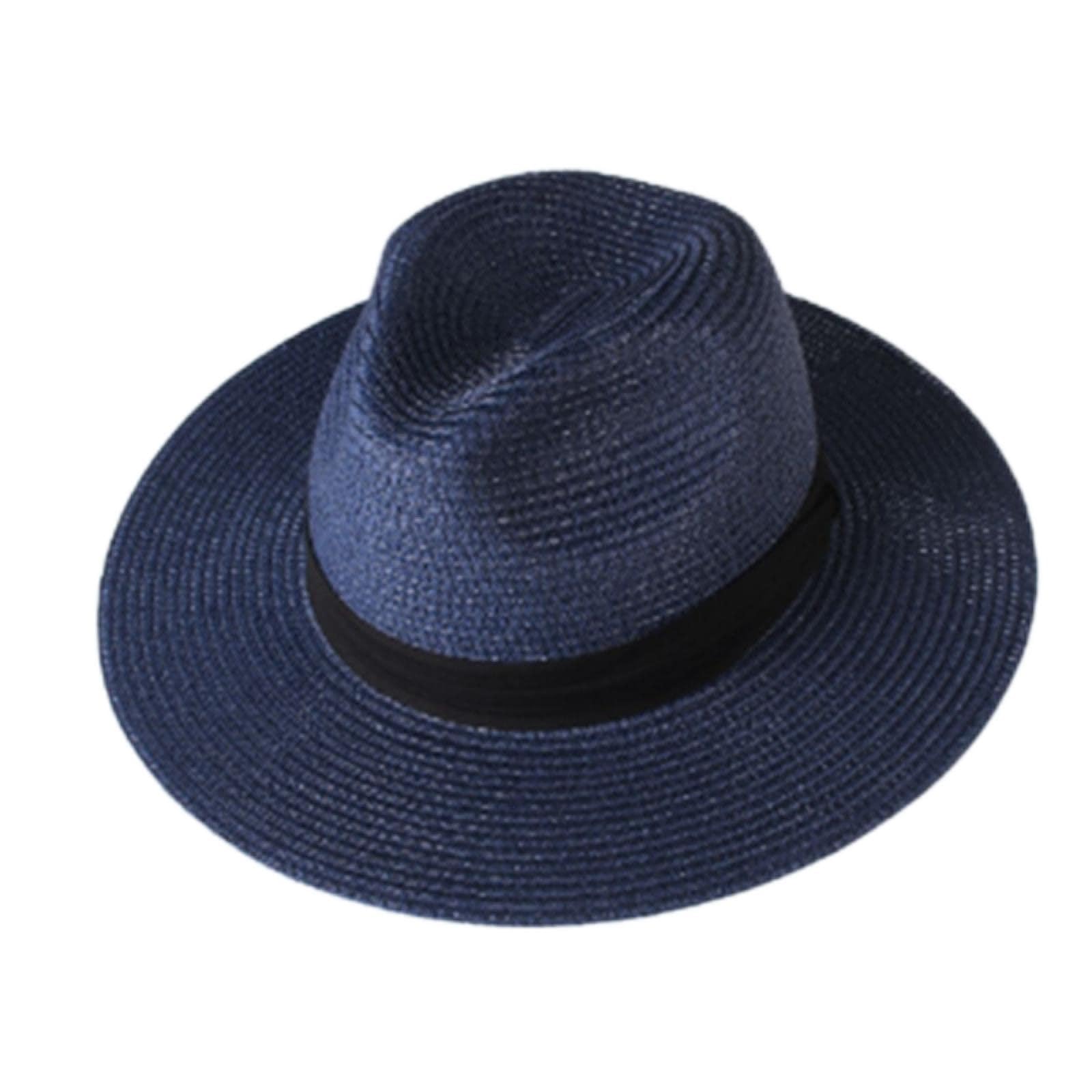 Sombrero para el Sol Sombrero de Paja Sombrero de Verano para Mujeres Hombres Sombrero de Paja Sombreros de Playa de Verano Sombrero de protección Solar (newhatbeige M) (Azul Marino L)