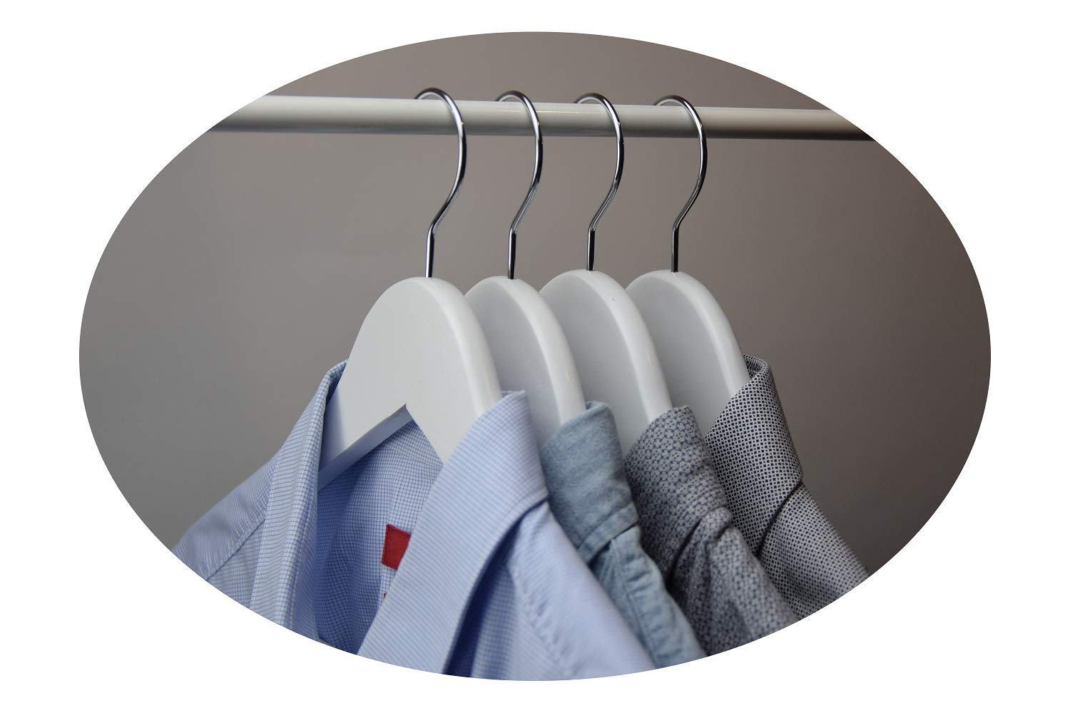 Perchas de madera blancas 100 unidades perchas de madera con barra para pantalones 44,5 cm | gancho giratorio 360° | perchas para chaquetas | perchas para camisas | perchas para pantalones