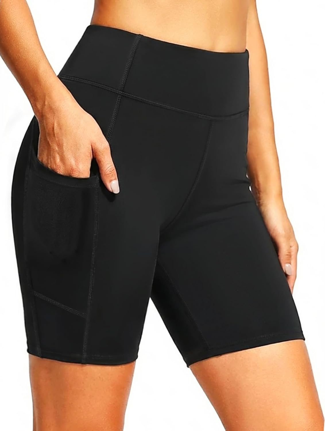 Holipick Women High Waisted Swim Shorts - 8" Tummy Control Bathing Suit Shorts with Pockets Liner Biker Shorts