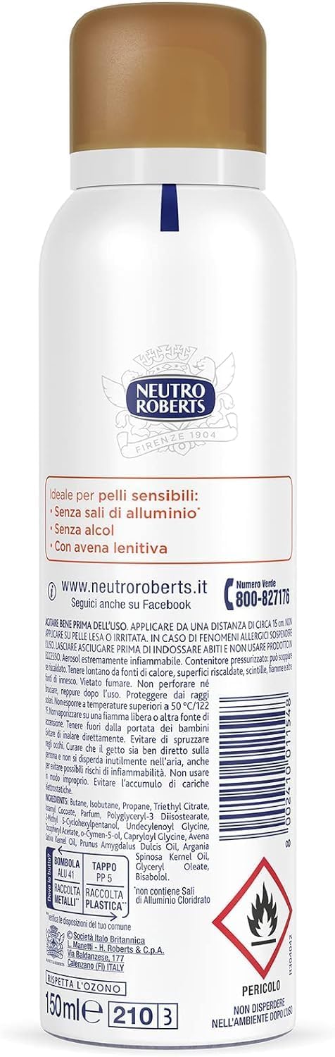 Italian Gourmet Deodorante Spray Avena Deospray milde Haut 48h 12 x 150ml | Con estratto di Hafer e Argan; protezione delicata, salzfrei, alkoholfrei, Gesamtnettogewicht 1,8 L + Kostenlos Polpa 400g