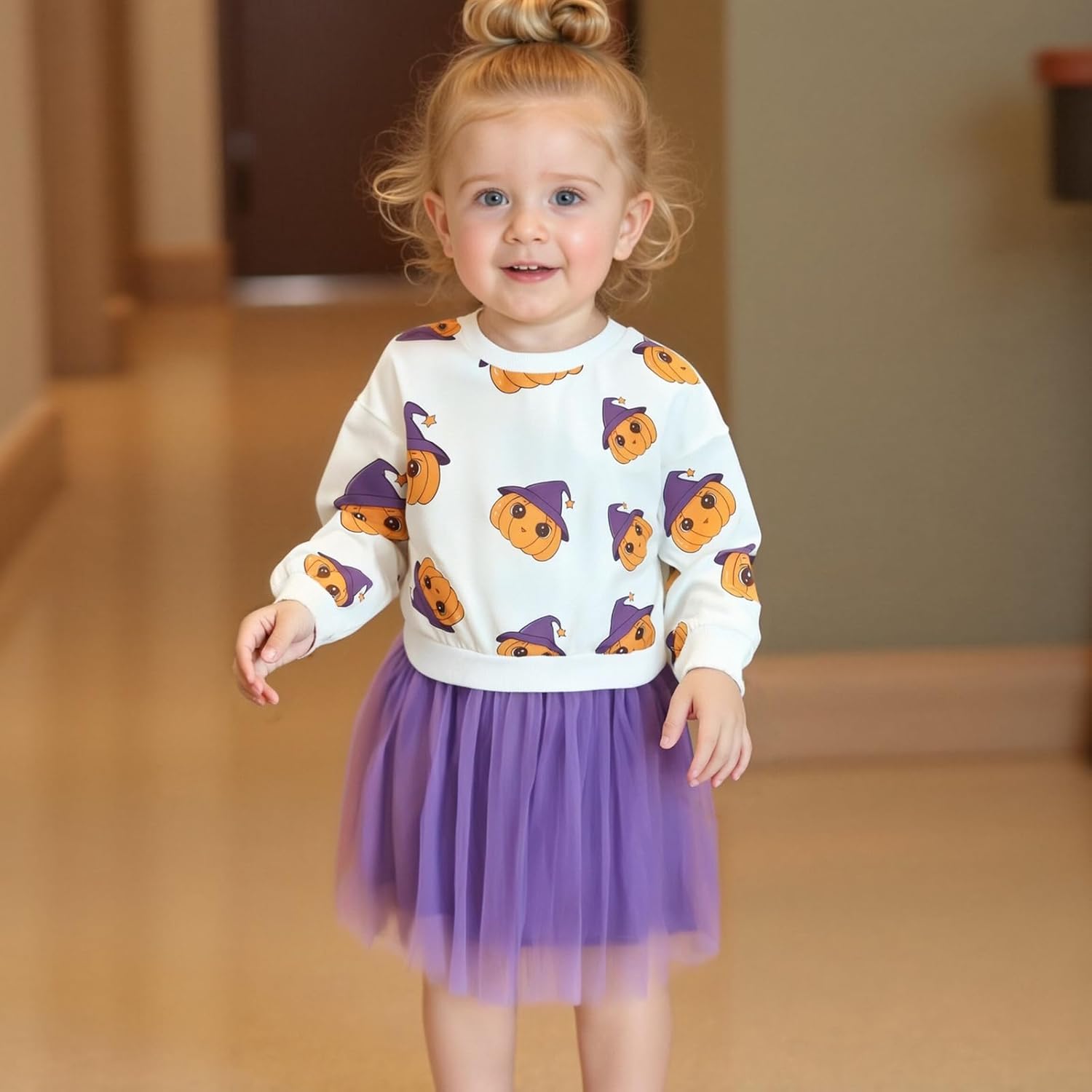 Toddler Baby Girl Hallween Dress Pumpkin Printed Long Sleeve Tulle Dresses Halloween Costumes Girls - Image 2