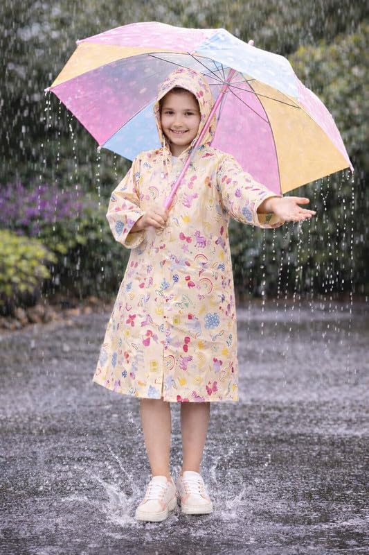 Image of Kids Waterproof PVC Raincoat with Hood & Sleeves | Lightweight, Portable Rain Wear for Boys & Girls | Button Closure with Storage Bag