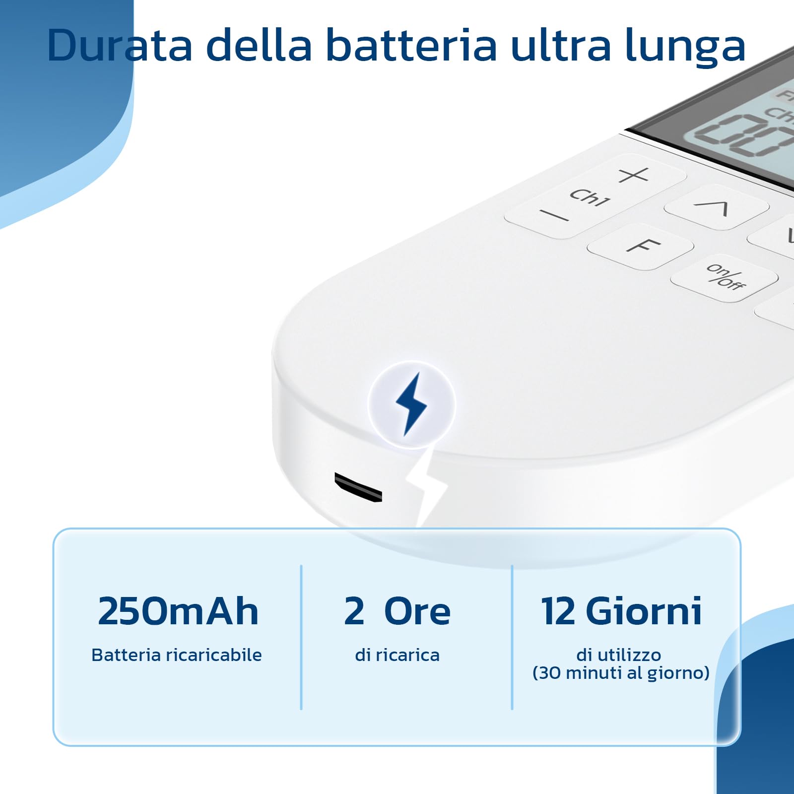 LIORQUE Elettrostimolatore Muscolare TENS/EMS/FITNESS 3 in 1, 50 Modalità, 10 Pezzi di Elettrodi TENS, 16 Livelli di Intensità per Alleviare il Dolore Bianco