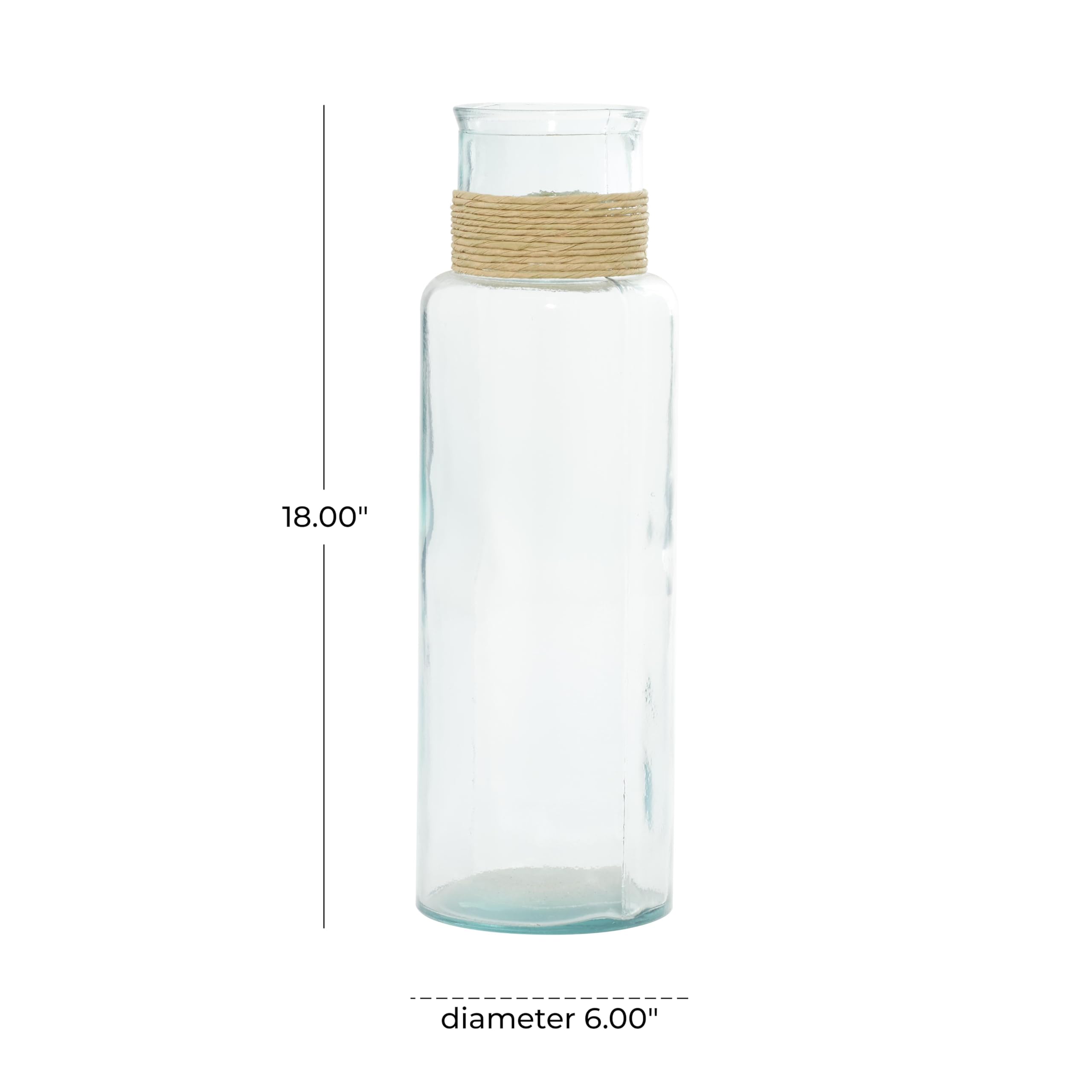 Deco 79 Vaso di Vetro W Rafia 15,2 cm W, 45,7 cm H-18230, 15,2 x 45,7 cm