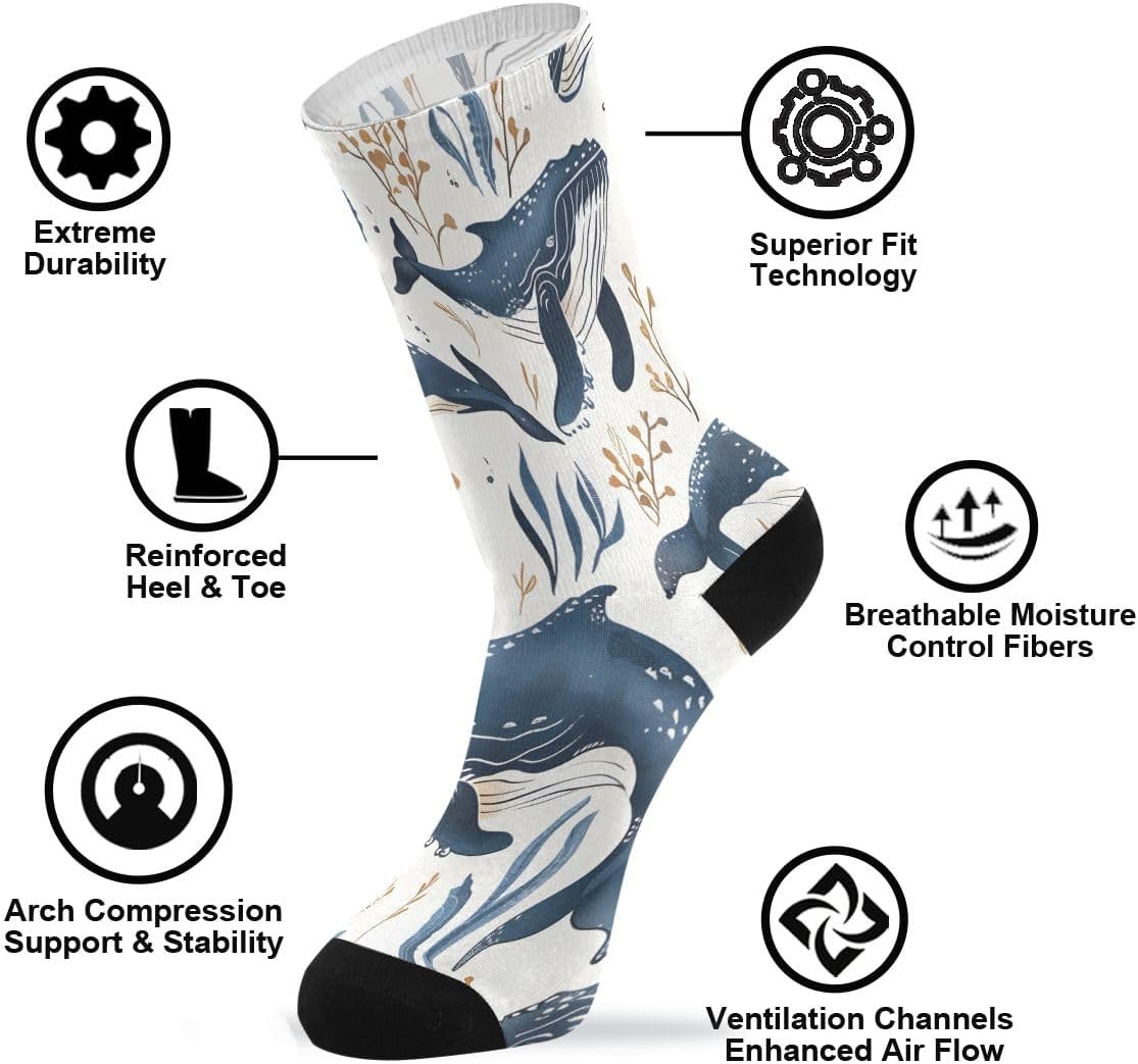 senya Women's Crew Socks Underwater Humpback Whales Soft Funny Athletic Socks