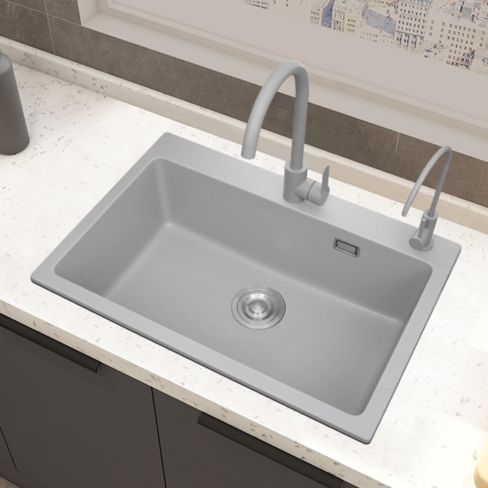 ZQFHSX Undermount Kitchen Sink - Single Bowl Bathroom Vessel with Accessories Easy to Clean 60x45CM (23.6x17.7IN) Ideal for Modern Kitchens