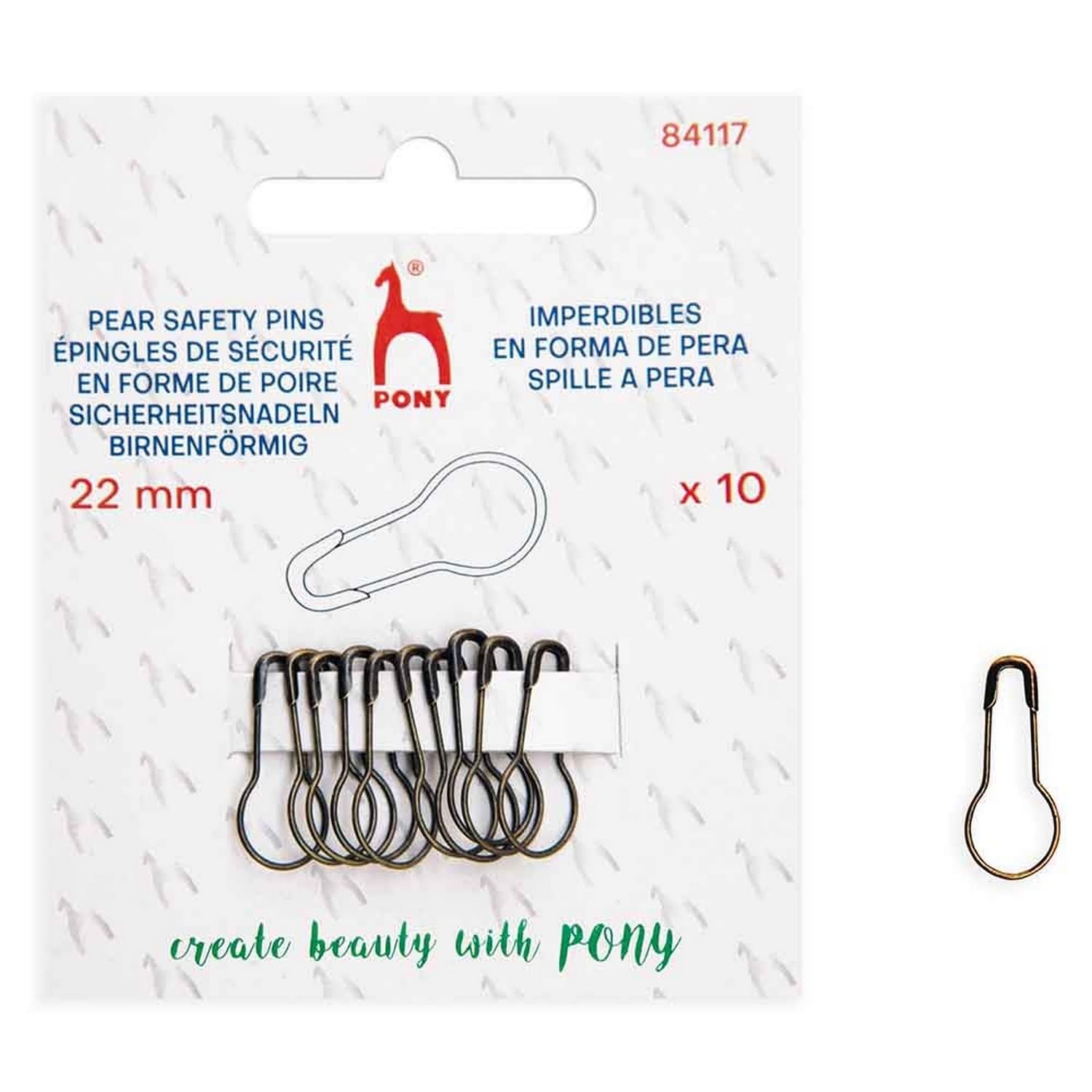Pony Safety Pins Brass 22mm Antique Gold Pack of 10