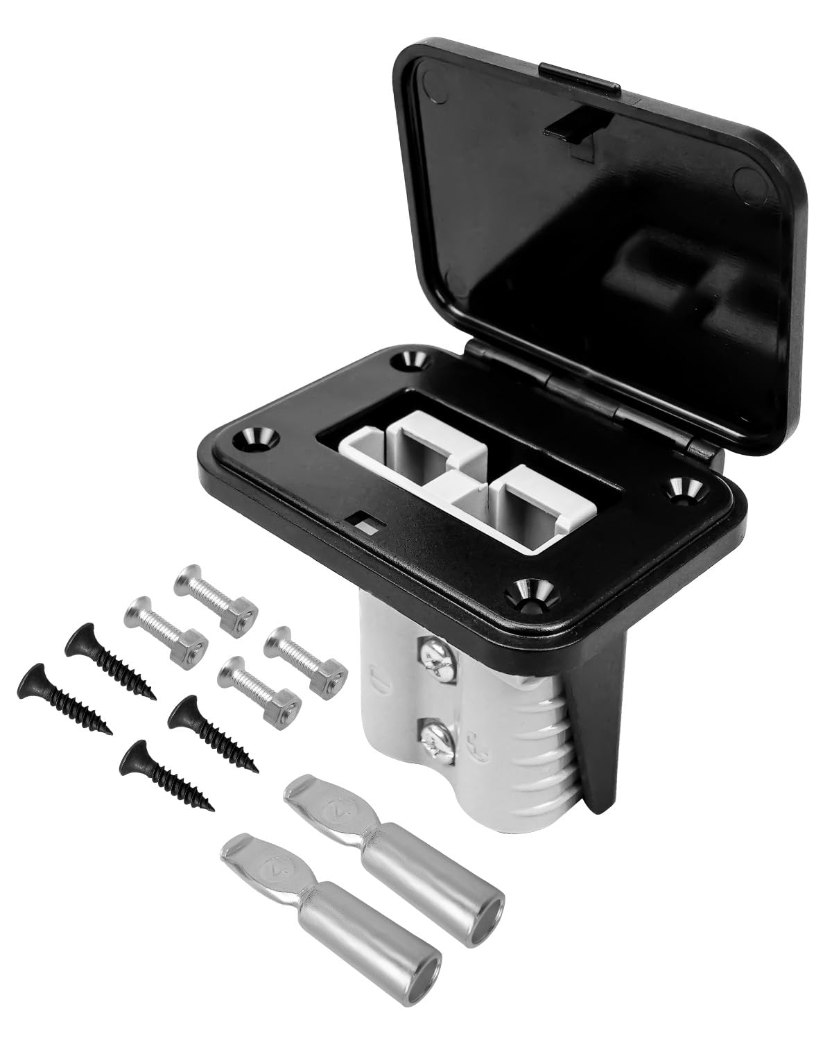 Qnbes120A Plug Mounting Panel with Cover Fit for Anderson Connectors Flush Mount Recessed Plate, 120A Embedded Plug Installation Panel, 1 Pack