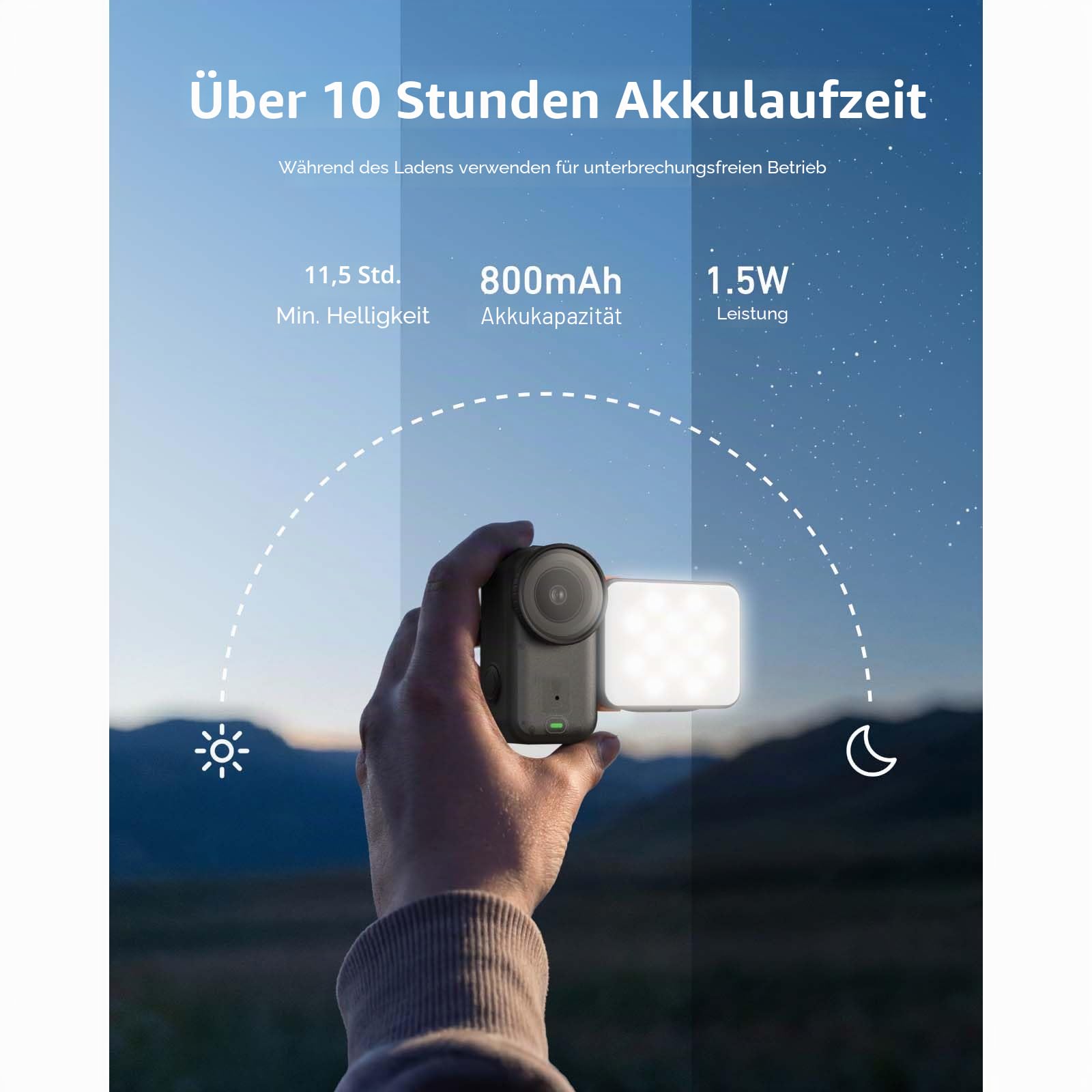 TELESIN Magnetische LED-Lampe für DJI Osmo Action 6 & Osmo Nano, CRI95+ Tragbares Fülllicht, 3000K–6000K, 5 Helligkeitsstufen, IPX5 wasserdicht, über 10 Stunden Betriebszeit, Vlogging-Licht