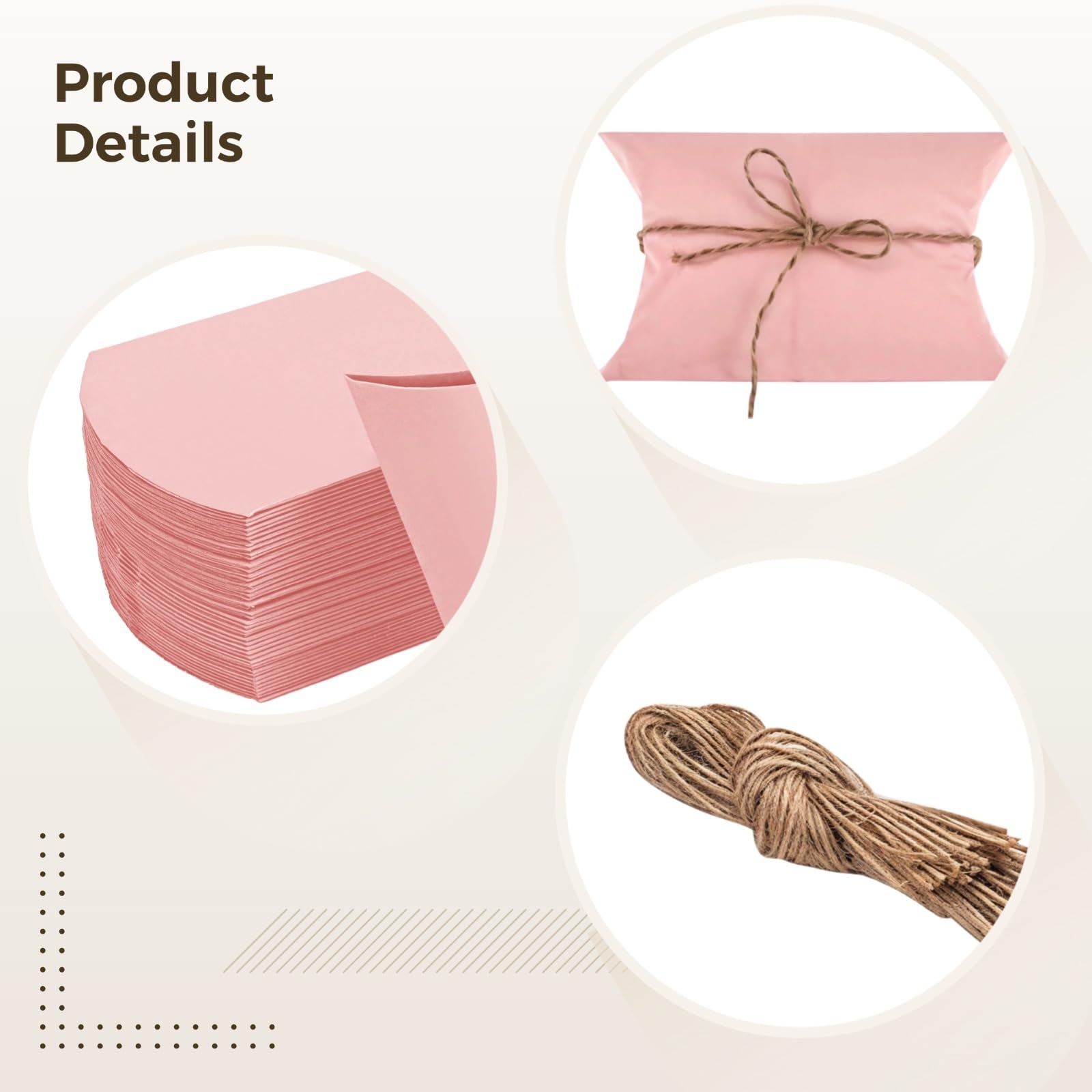 150 szt. różowych pudełek na poduszki, pudełka prezentowe z papieru typu kraft ze sznurkiem, na imprezy i upominki, pasujące na wieczór panieński, baby shower i urodziny