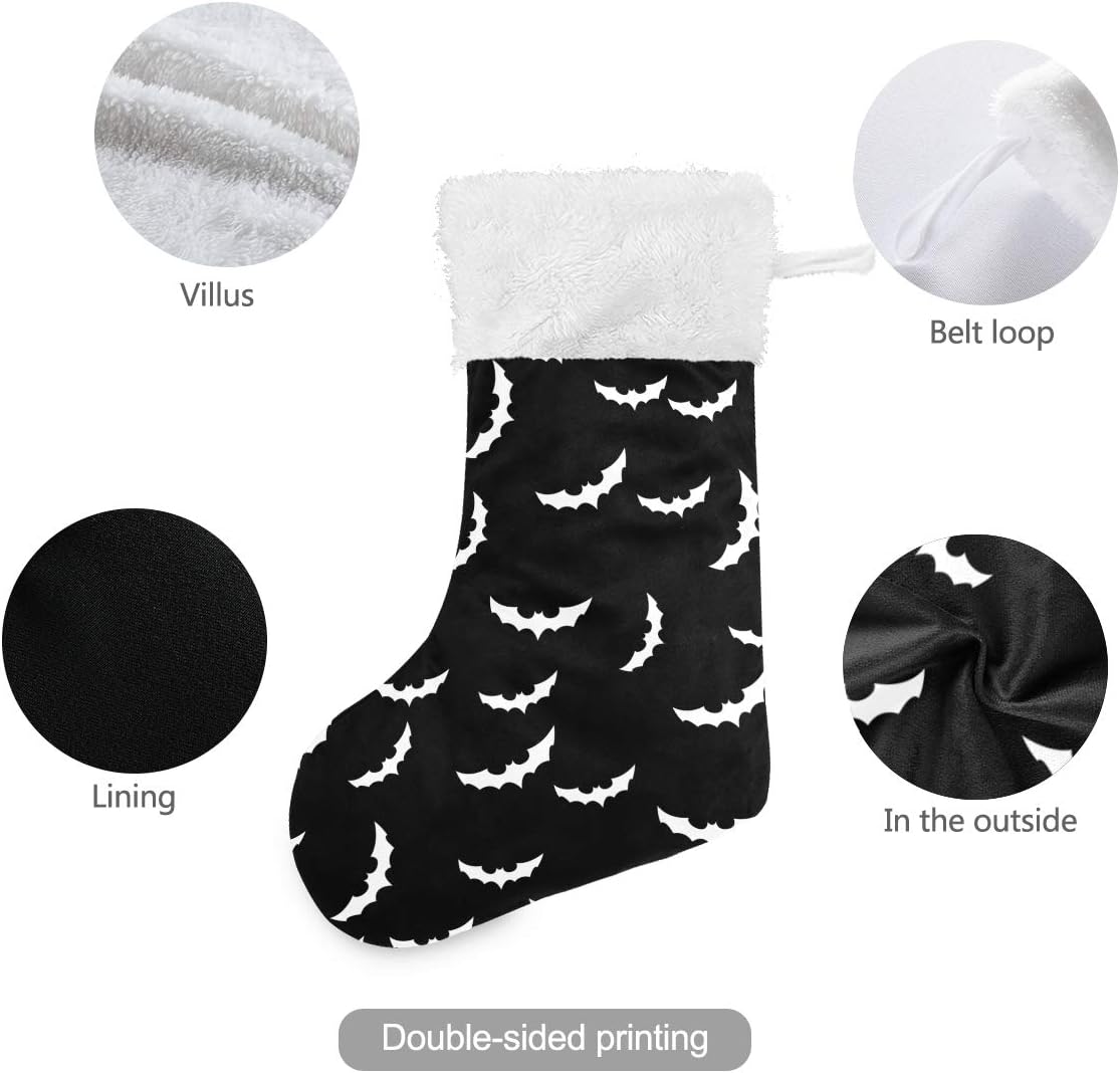 Mint Green Bat Silhouette Christmas Stocking with Plush Cuff