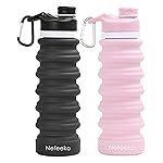 Nefeeko Collapsible Water Bottle, 2 Pack 26oz Silicone Foldable Water Bottles Leakproof BPA Free Travel Water Bottles with Carabiner, Portable Sport Water Bottles for Hiking Outdoor Indoor Sport