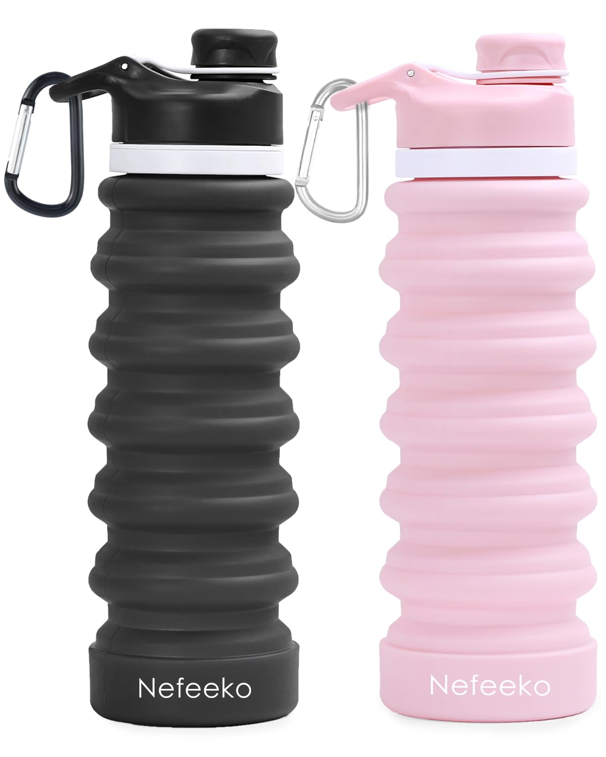Nefeeko Collapsible Water Bottle, 26oz Silicone Foldable Water Bottles Leakproof BPA Free Travel Water Bottles with Carabiner, Portable Sport Water