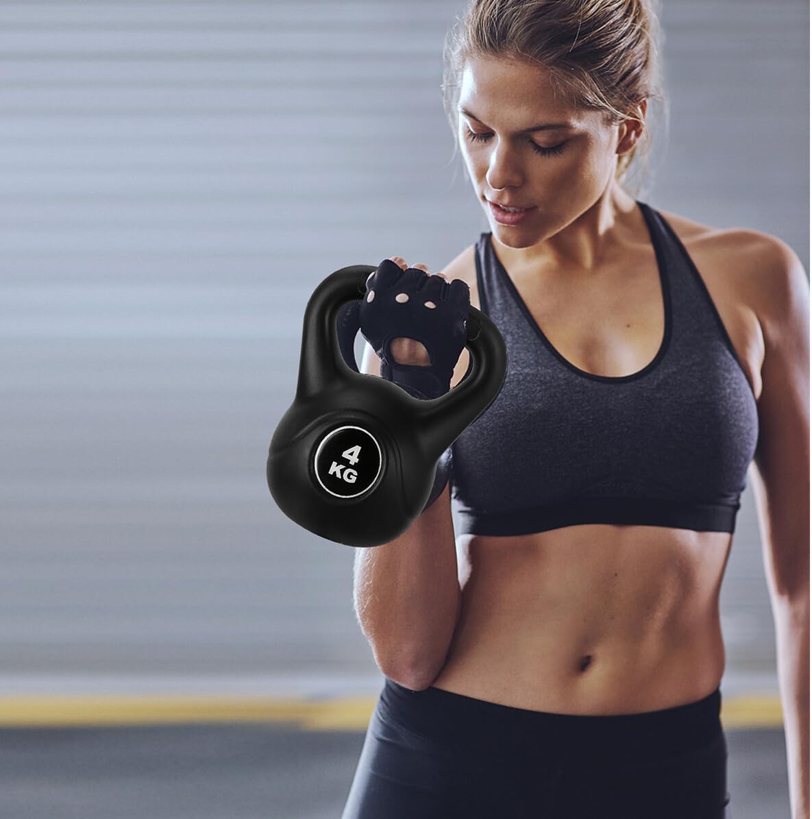 Luxshiny Black Plastic Kettlebell Weight with Anti-slip PVC Handle for Strength Training Home Workout Fitness Pot Bell for Muscle Endurance and Fat Burning Exercises