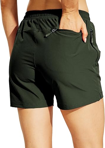 Miniatura 5 de Haimont Pantalones cortos de senderismo de 5 pulgadas para mujer, de secado rápido, ligeros, elásticos, con bolsillos con cremallera, UPF 50+,