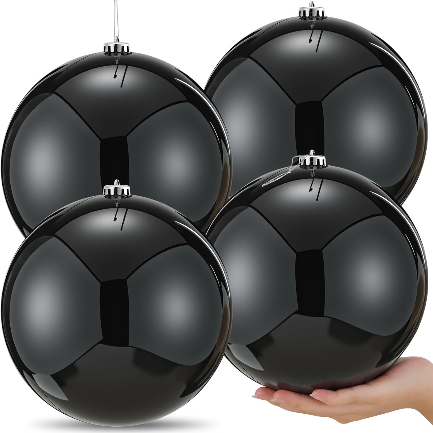 Zubebe 4 Pcs Extra Large Christmas Ball Ornaments 8'' (200 Mm) Giant Oversized Plastic Xmas Ball Big Hanging Christmas Tree Ornaments for Holiday Party Outdoor Decor(Black) 8" Black