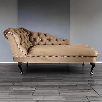 RegentTufted Chaise Lounge Sofa & Seating Handmade Velvet Living Room Bedroom Hallway Black Accent Chair (Left Hand, Biscuit)