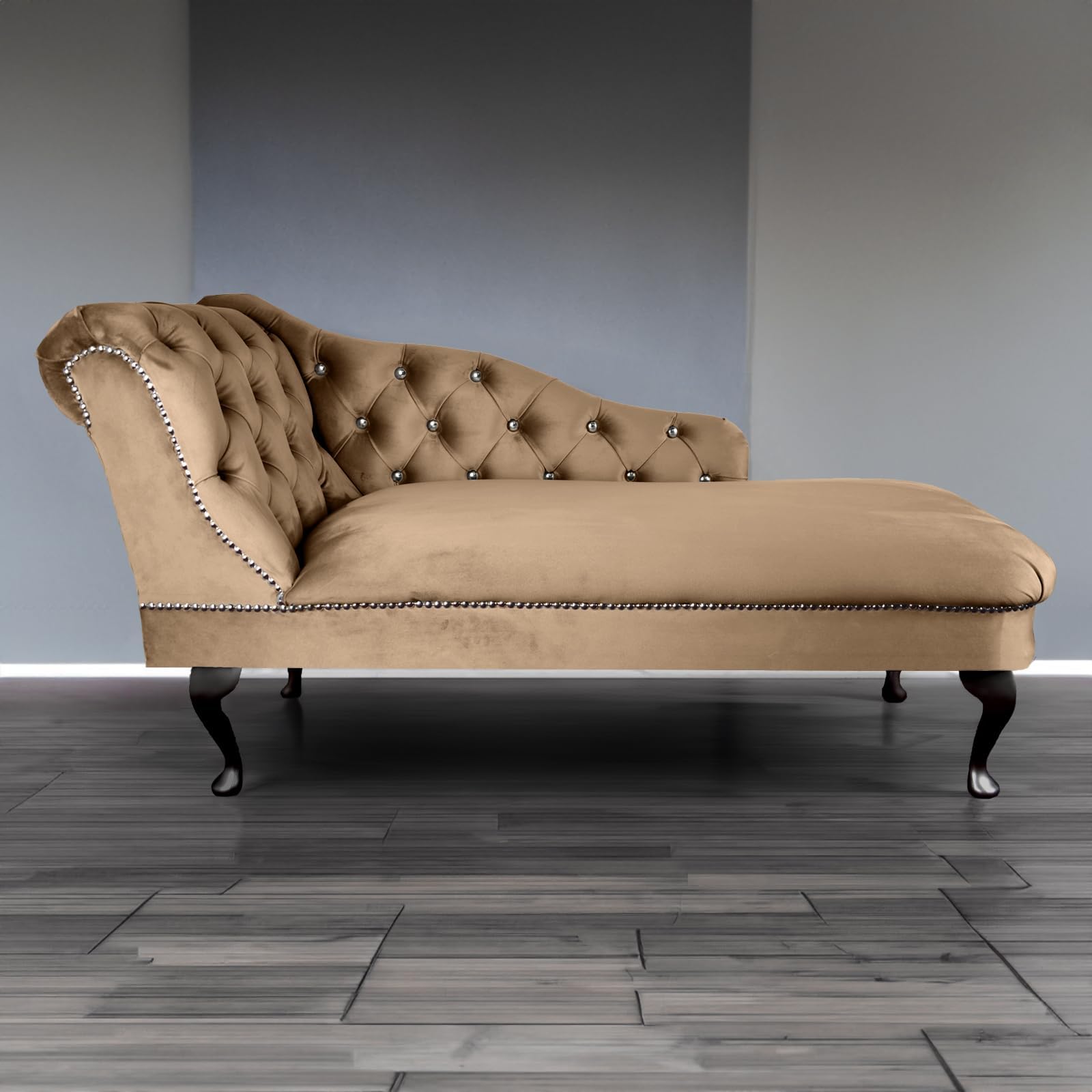 RegentTufted Chaise Lounge Sofa & Seating Handmade Velvet Living Room Bedroom Hallway Black Accent Chair (Left Hand, Biscuit)