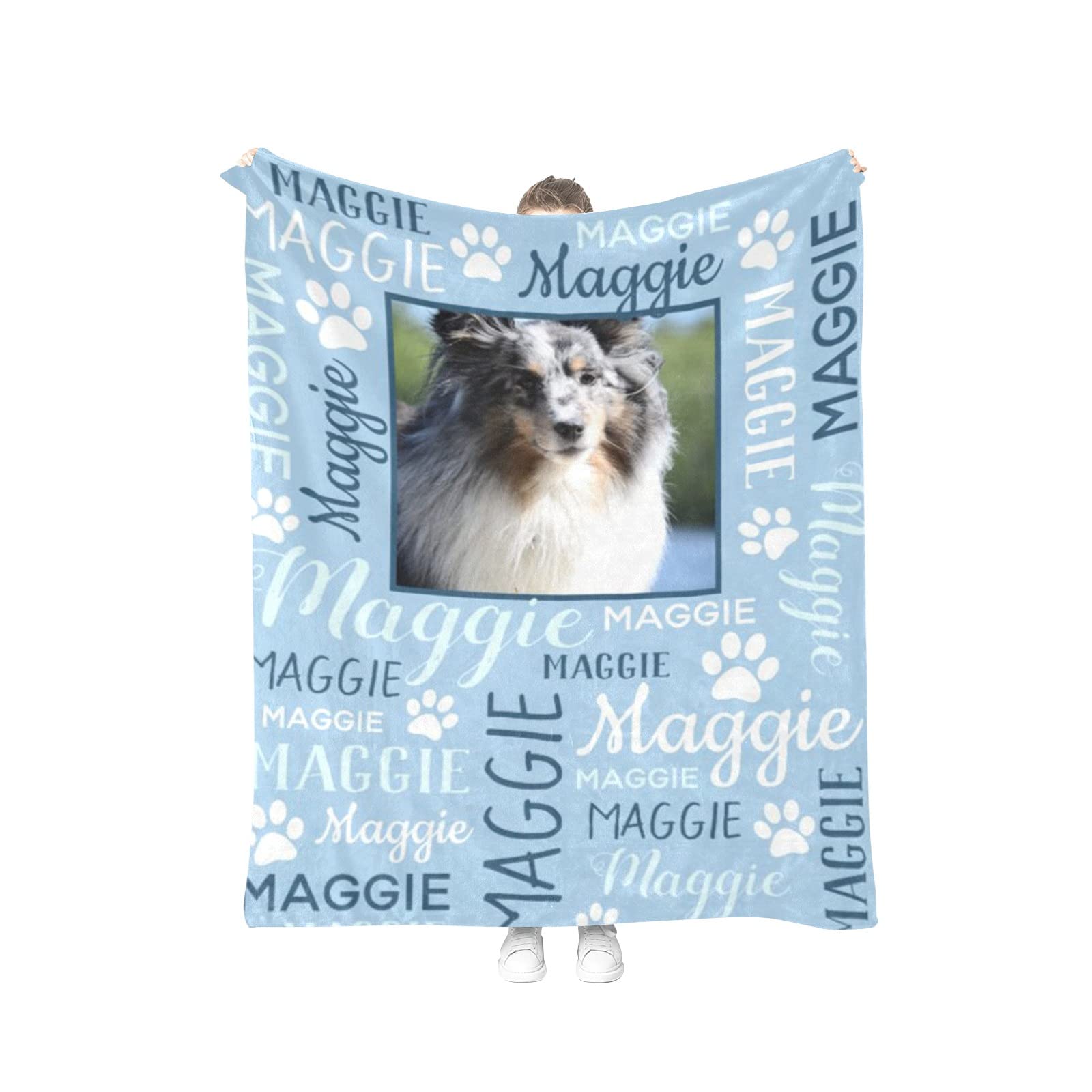 Personalized Dog Blanket with Photo, Pet Memorial Gifts, Customized Blankets for Pets with Name, Personalized Soft Flannel Blankets for Dogs or Pets, Blue 30"x40"
