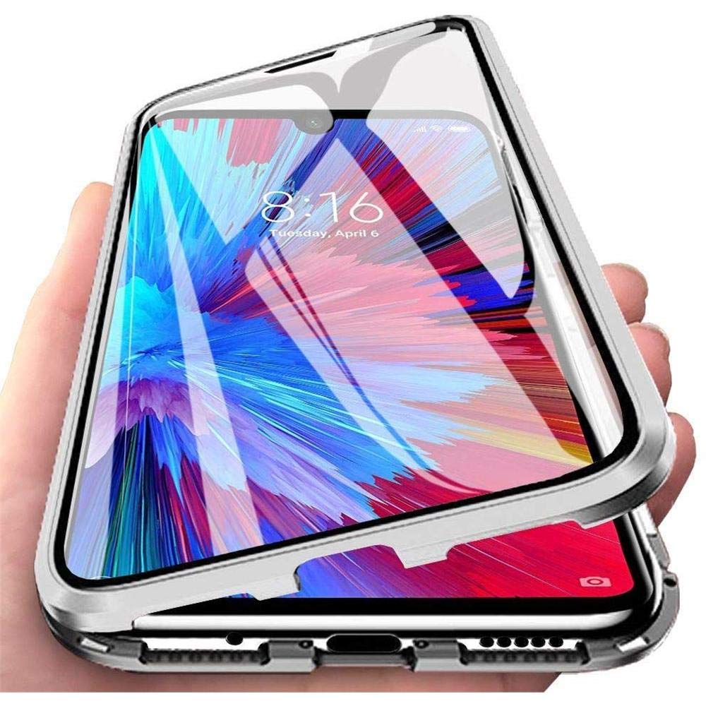 OnlyCase Case for Xiaomi Poco F2 Pro/Redmi K30 Pro Zoom, Magnetic Adsorption Metal Bumper Frame Flip Cover with 360 Degrees Double sides Front and Back Transparent Tempered Glass - Silver