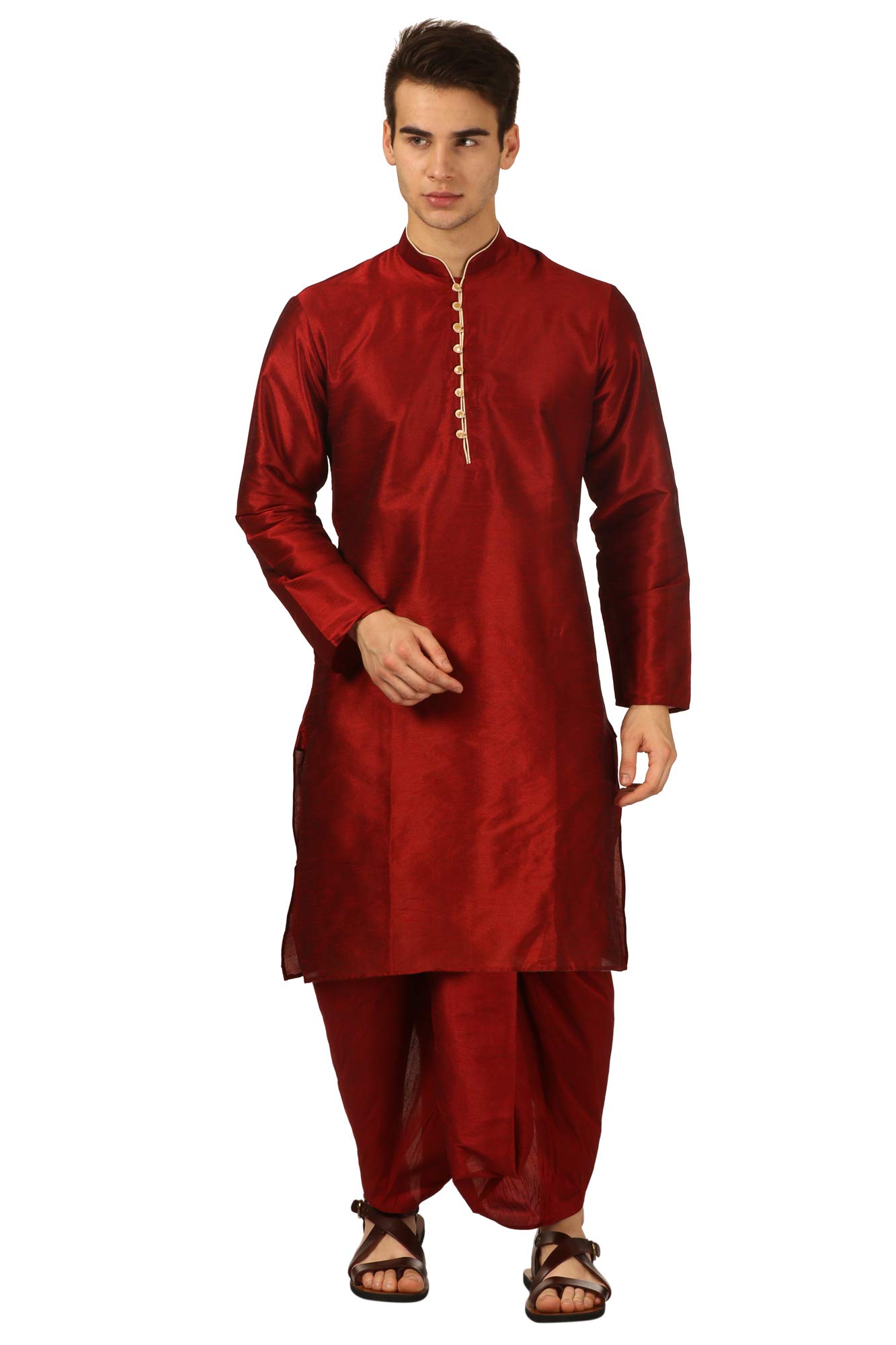 royal kurta Men's Art Silk Dhoti Kurta Set (Red)-picture-17