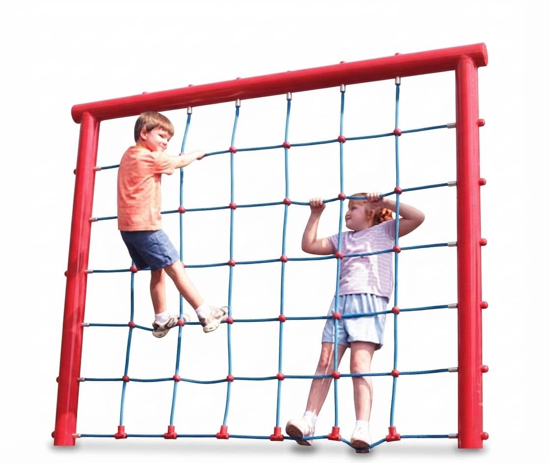 Outdoor Rope Net Climbing Wall with Red Steel Frame | Playground Equipment, Physical Activity, Blue Rope Net, Freestanding Design, For Children-image-42