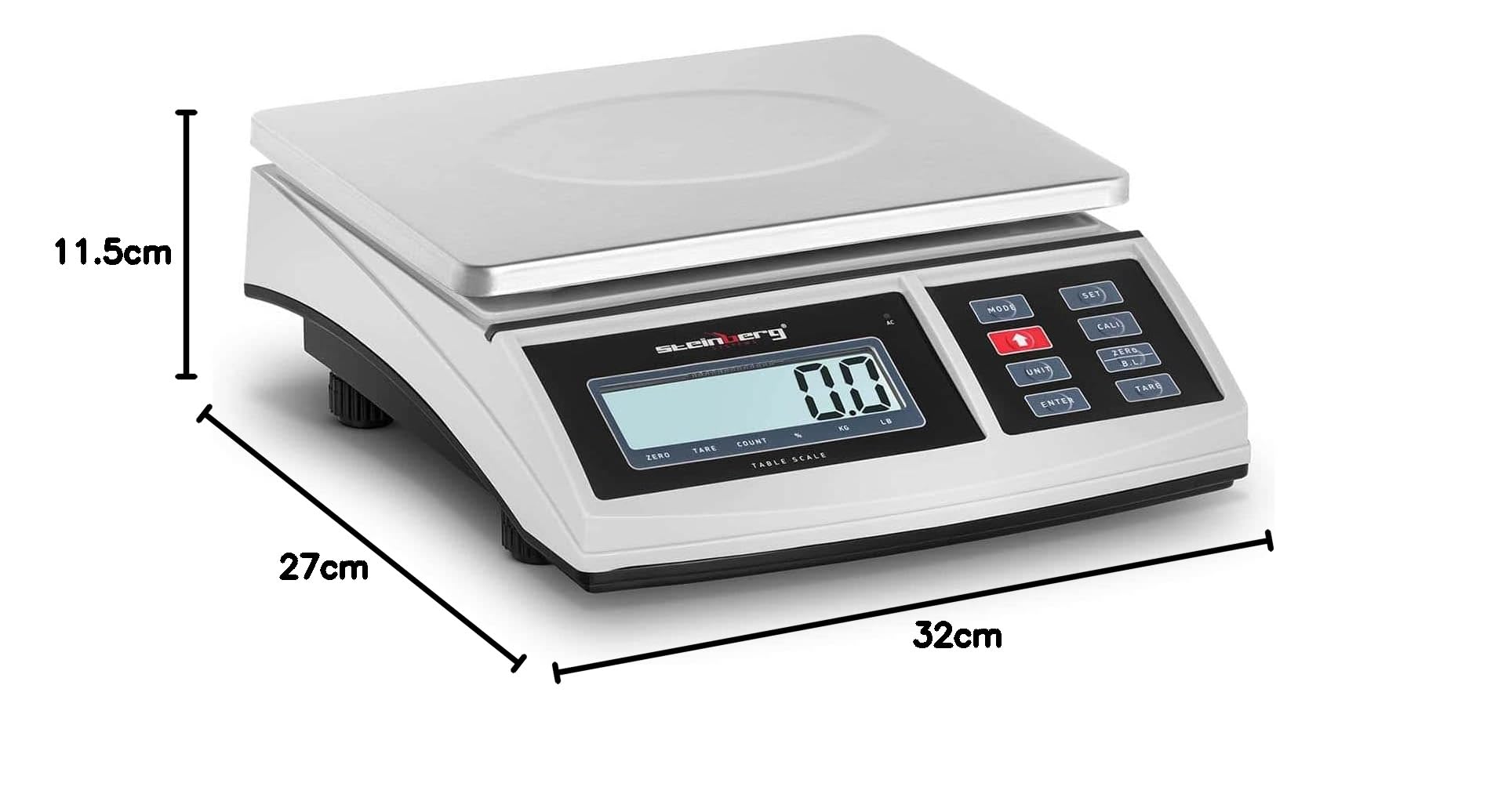 Steinberg Systems Balanza De Mesa Báscula Digital SBS-TW-30C (Rango de pesaje de 5 g a 30 kg, Precisión: 1 g, 21 x 27 cm, Pantalla LCD)