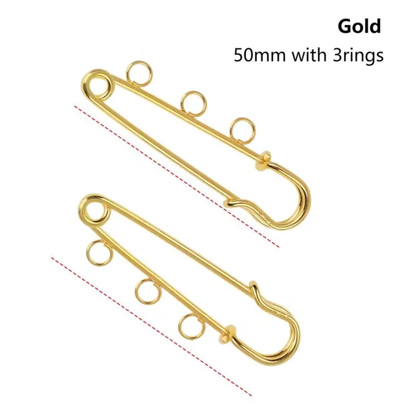 Sicherheitsnadeln, 100 Stück, 50 mm, Metall-Broschennadeln, Kilt-Verschlüsse für Kleidung, Mantel, Decken, gestrickt, DIY-Schmuckzubehör (10 Stück Gold A)
