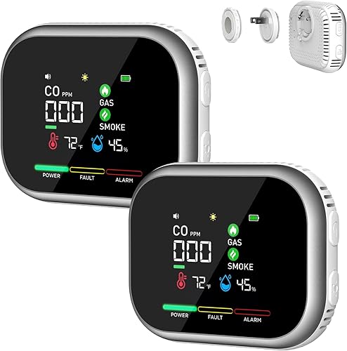 Miniatura 9 de Detector de monóxido de carbono 6 en 1 enchufable, alarma de gas natural y humo con base magnética y batería de respaldo, alarma portátil de gas y