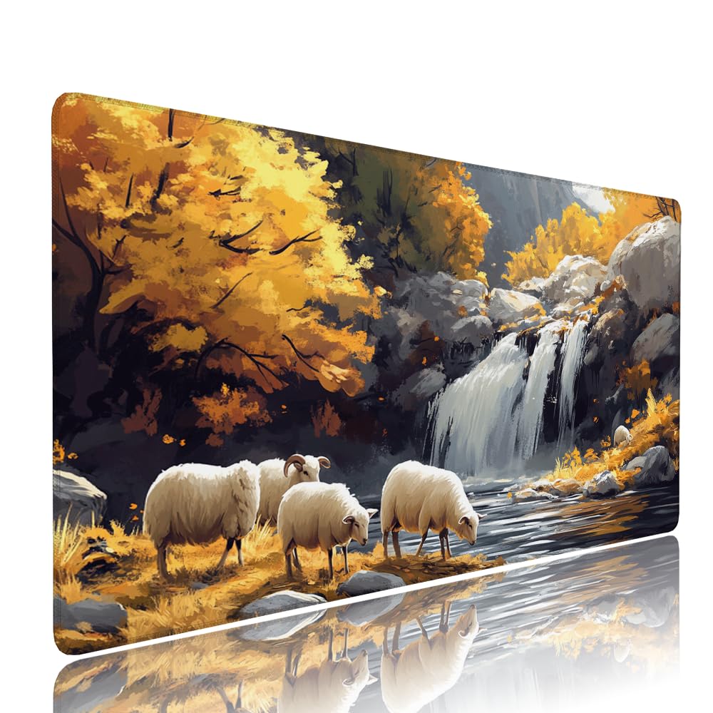 Alfombrilla de Mouse para Juegos, Giallo, XXL, Antideslizante, Impermeable, Diseño de Autunno, Extendido, Grande, 1400x600x3mm, para PC, Laptop, Ufficio, Famiglia d-618