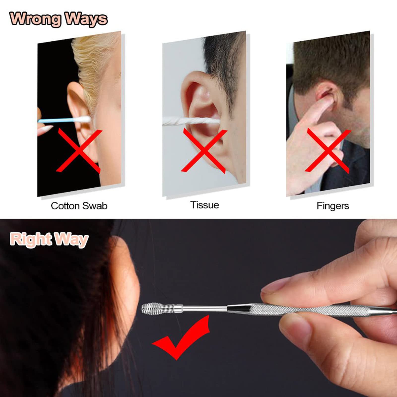 XZQYDS 2PCS Stainless Steel Ear Pick Curette Spring Earpick