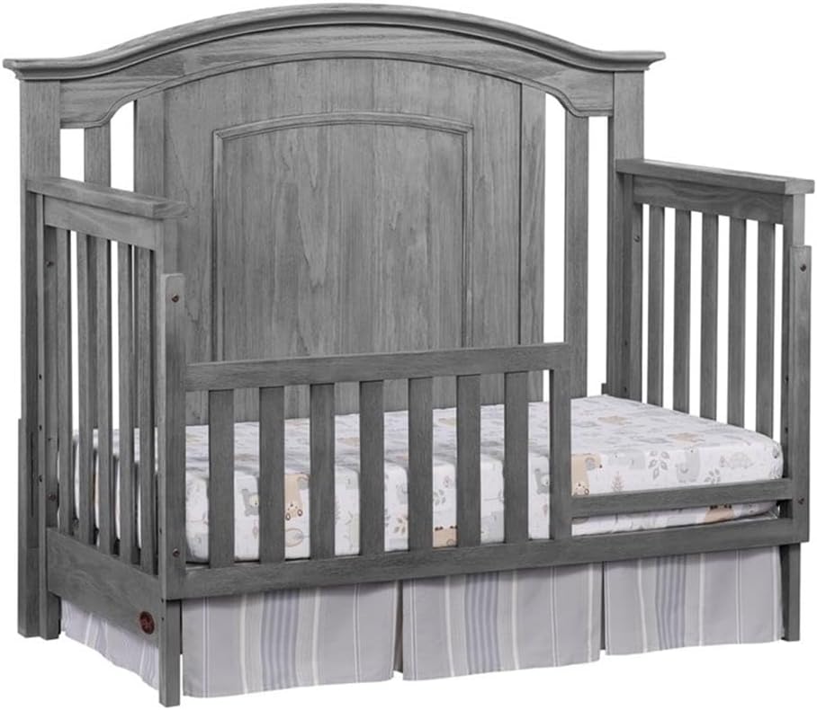 Pemberly Row Set of 2 Wood 4-in-1 Convertible Crib & Nightstand in Gray