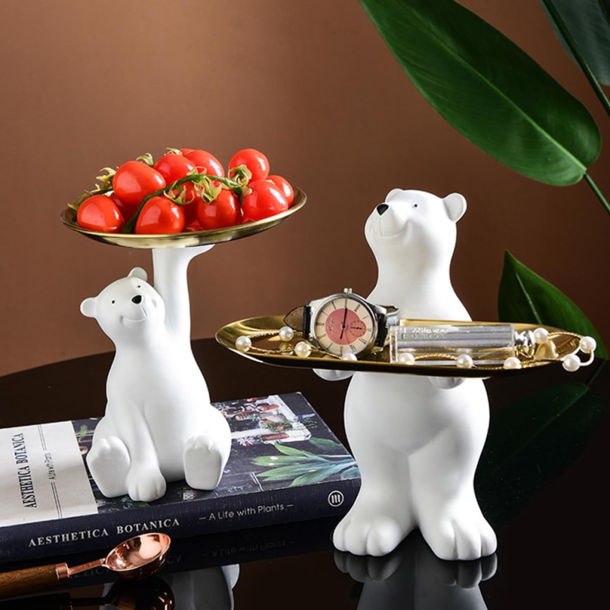 VALICLUD Bandeja para Guardar Joyas y Llaves con Diseño de Oso en Resina Sintética Ligera, Bandeja Removible y Decoración Artística Adecuado para Balcones y Salones