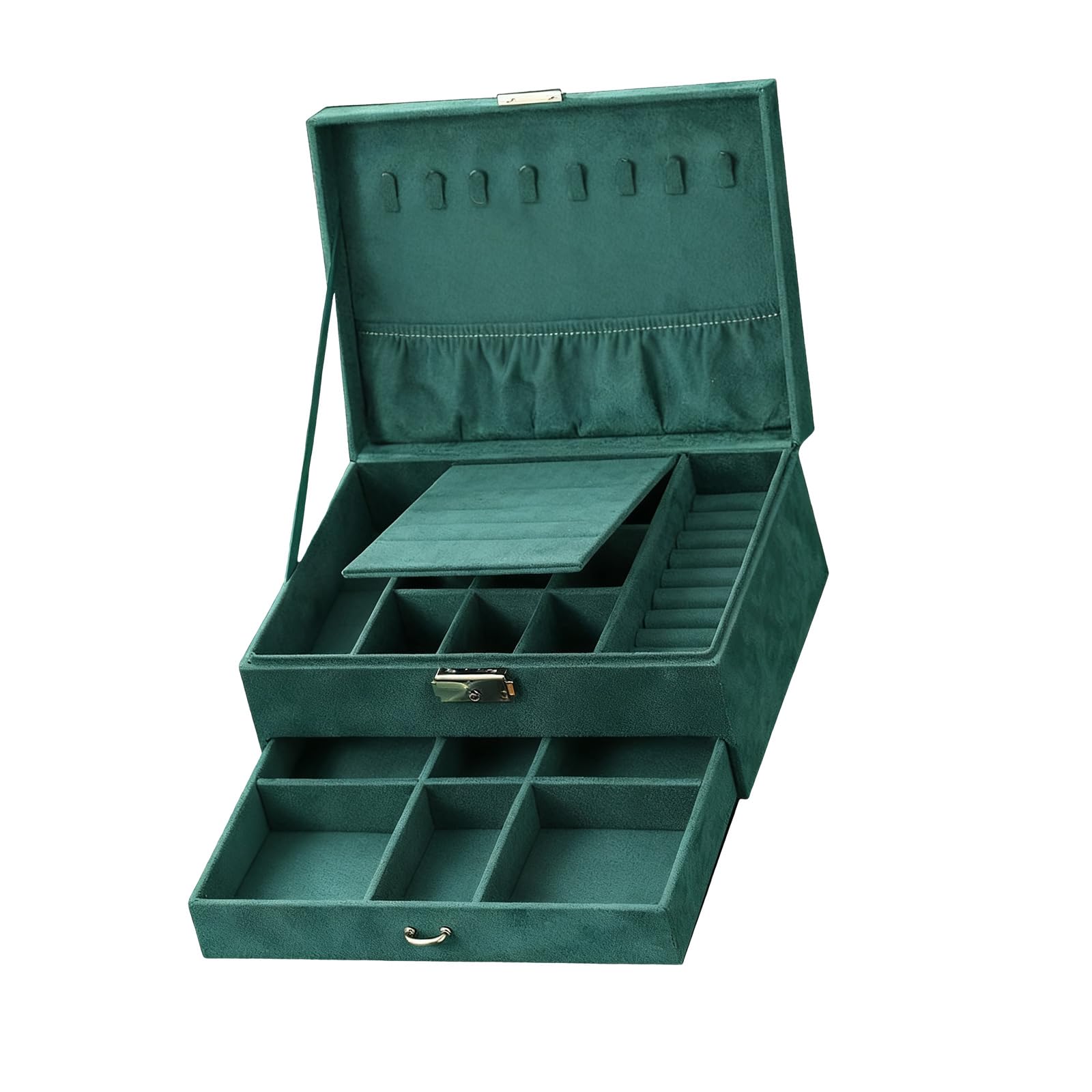 Msioytog Velvets Jewelry Box Emeralded Green Color Sturdy Fabric Storage Organizers for Necklaces Bracelets Earrings Soft Velvets Jewelry Storage Solution