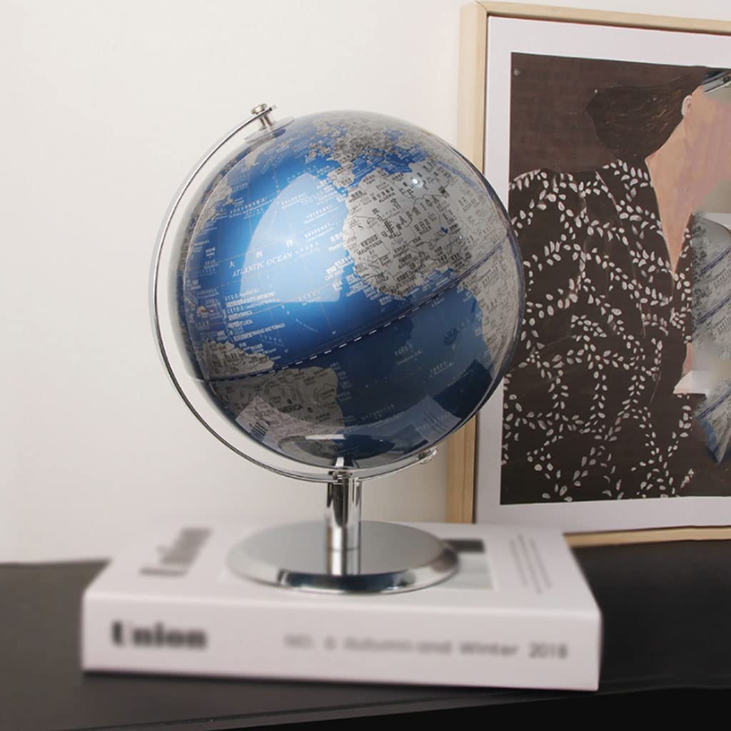 POCHY Globos Terráqueos Globo con Soporte de Metal Globos Globo terráqueo Azul HD para niños y niñas en el Aprendizaje Globos geográficos Regalo Fino y Claro