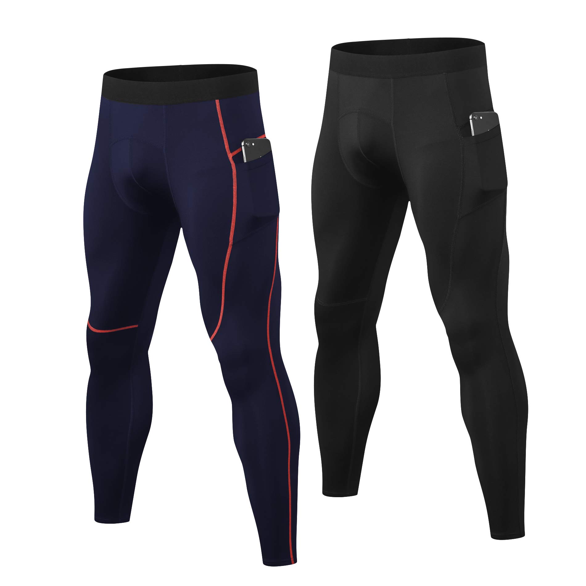 YUSHOW2 Pack Men's Compression Pants Running Tights Workout Leggings, Summer Cool Dry Technical Sports Baselayer