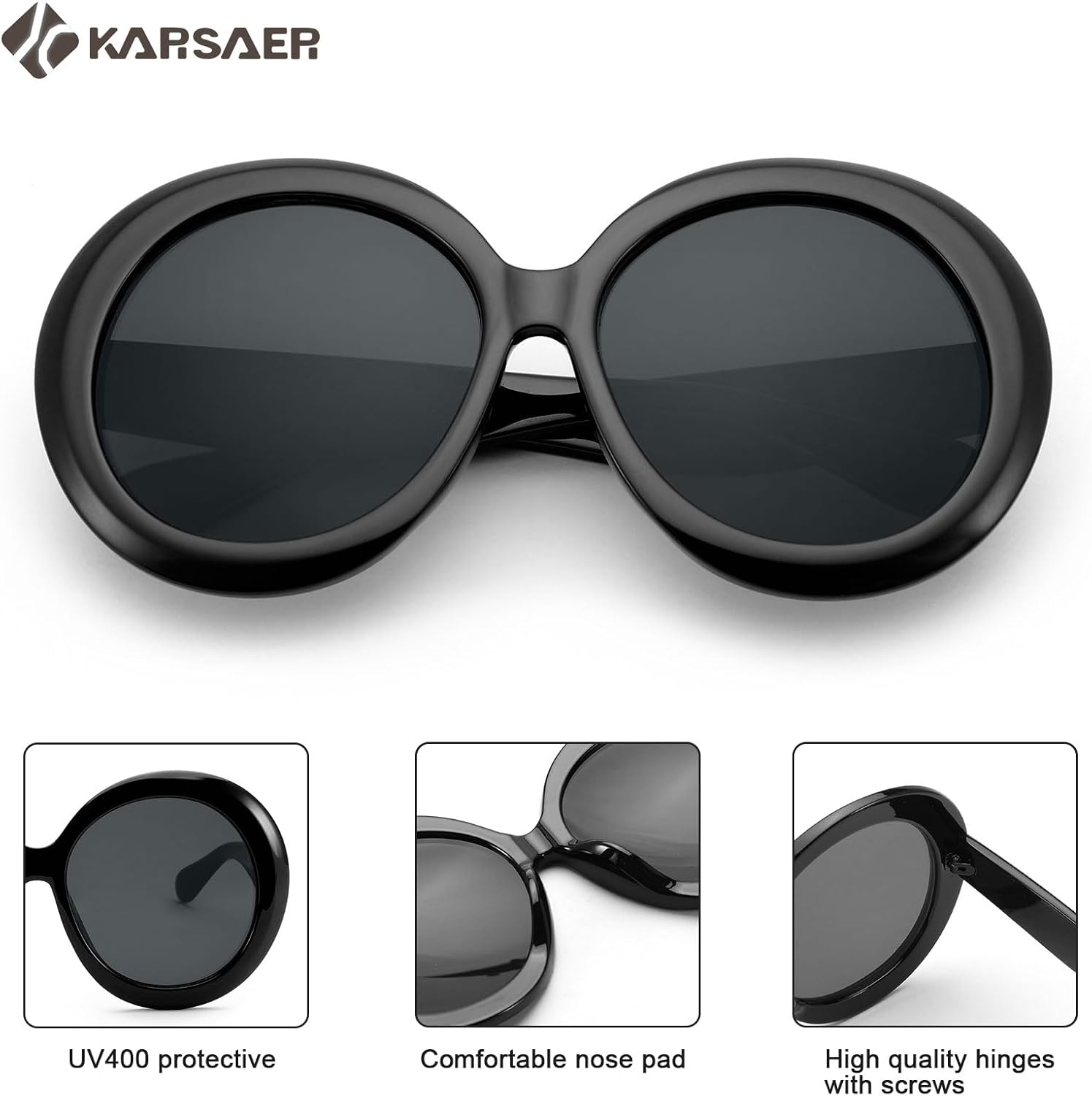 Karsaer Retro Oversized Round Sunglasses Women & Men, 70s 80s Fashion Trendy Big Shades K7155 - Image 5
