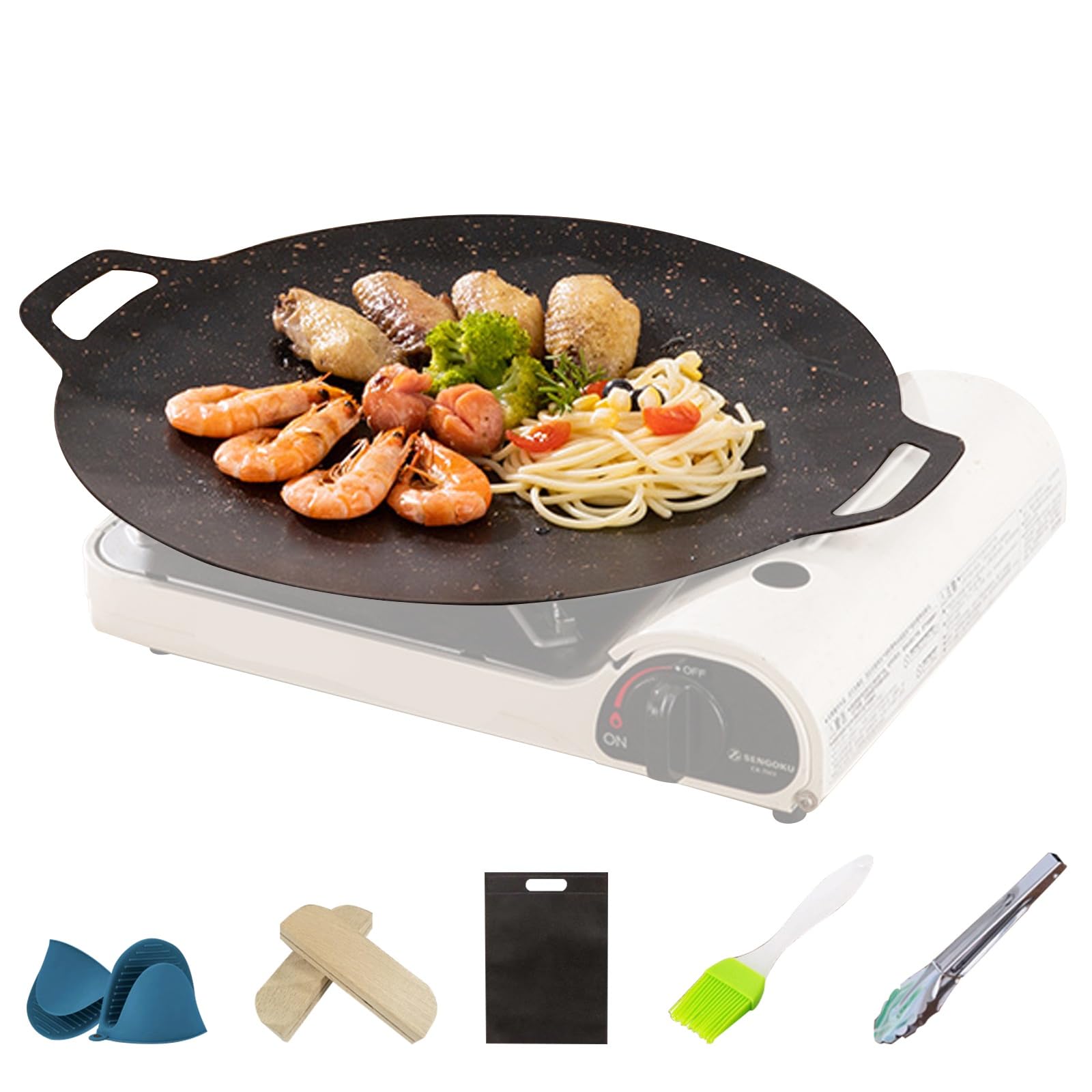 ZJT Bistecchiera coreana, griglia coreana, piastra rotonda multifunzionale, piastra rotonda per barbecue con doppi manici per fornelli a gas, induzione (32 cm)