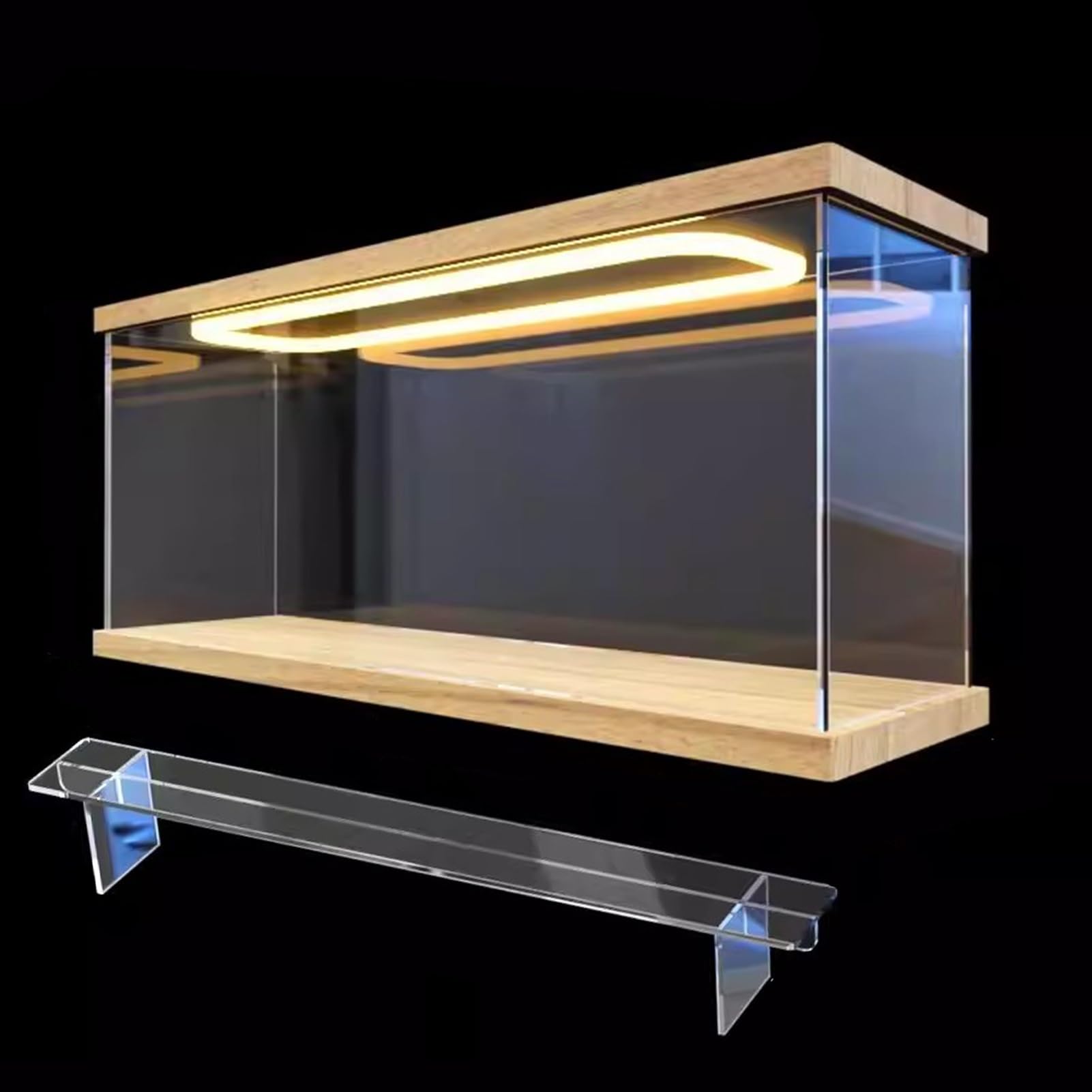 Acryl Vitrine Beleuchtete Acrylvitrine für Minifiguren mit Fronttür und Ablagefach, Staubdichte, Stapelbare, Transparente Organizer-Vitrine(417x120x174mm)