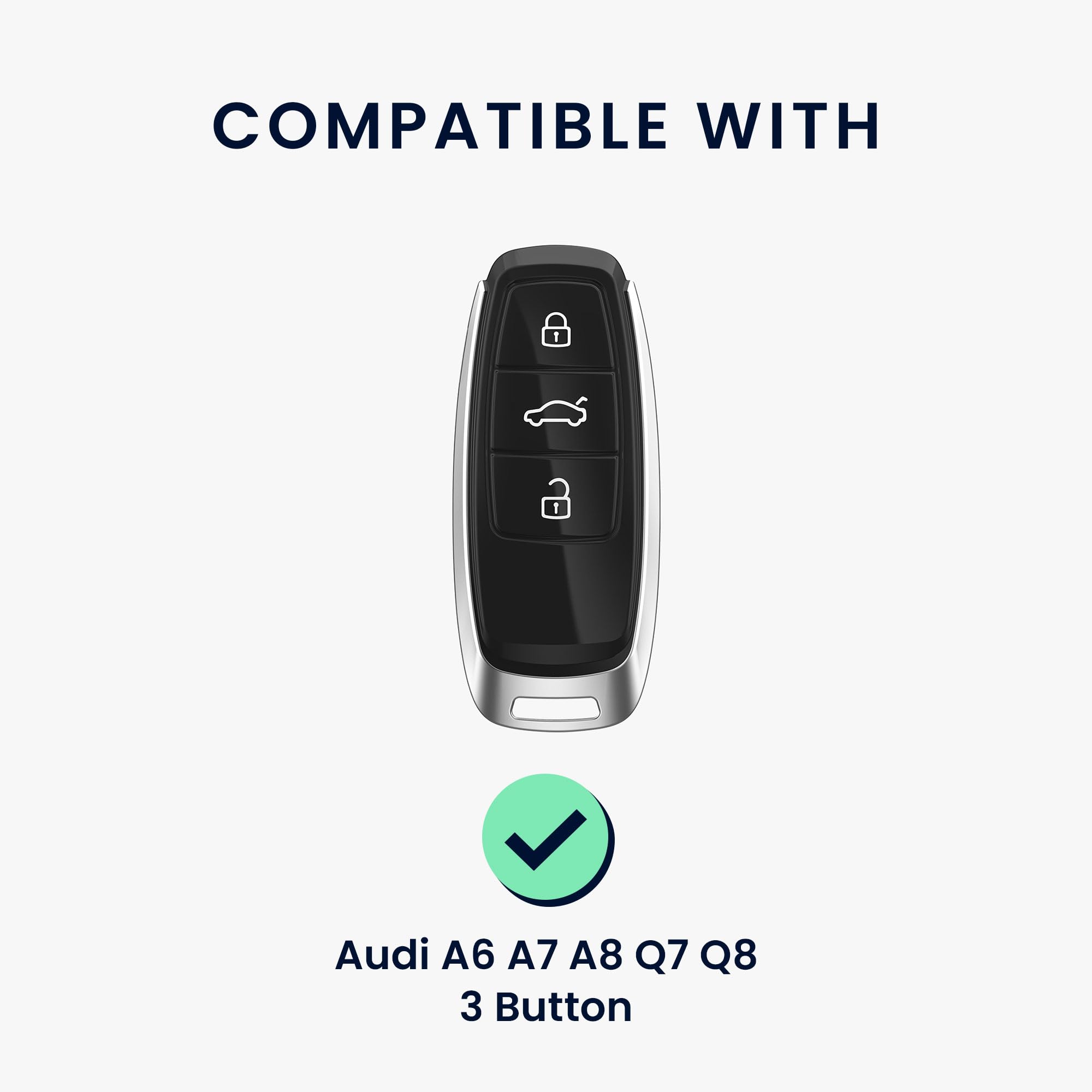 kwmobile Key Case Compatible with Audi A6 A7 A8 Q7 Q8 3 Button Car Key Keyless Go Cover - TPU and PU Leather Car Fob Cover - Black/Gold - Image 2